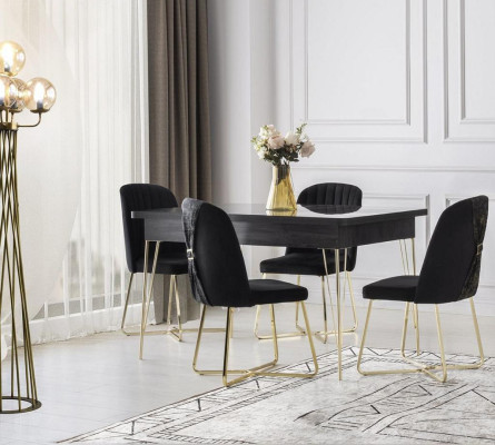 Essgruppe 5tlg Esstisch mit Stühle Modern Design Dunkelgrau Einfarbig Esszimmer