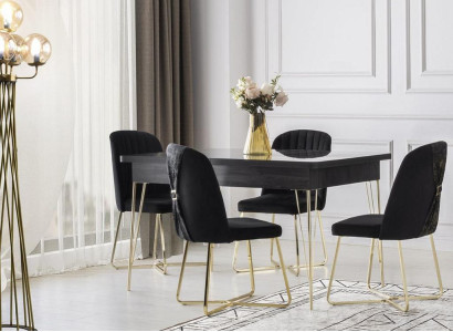 Essgruppe 5tlg Esstisch mit Stühle Modern Design Dunkelgrau Einfarbig Esszimmer