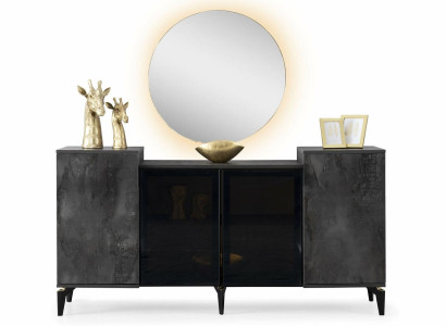 Sideboard mit Rund Spiegel Esszimmer Anrichte Dunkelgrau Rechteckig Modern