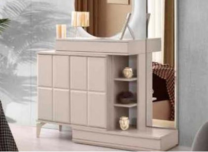 Schminktisch mit Spiegel Beige Designer Modern Schlafzimmer Einfarbig