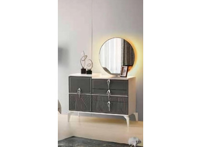 Schminktisch mit Spiegel Grau Beige Zweifarbig Modern Design Rechteckig