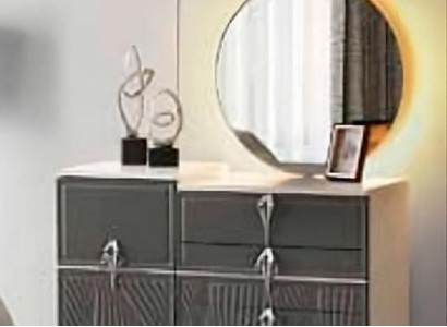 Schminktisch mit Spiegel Grau Beige Zweifarbig Modern Design Rechteckig