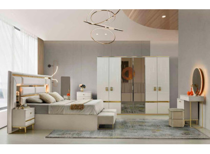 Komplett Schlafzimmer-Set 5 tlg Bett Nachttische Schminktisch Spiegel Schrank