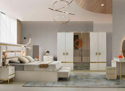 Komplett Schlafzimmer-Set 5 tlg Bett Nachttische Schminktisch Spiegel Schrank