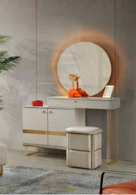 Schminktisch mit Spiegel Weiß Gold Zweifarbig Modern Rechteckig Design