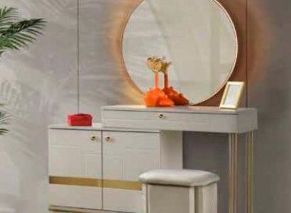 Schminktisch mit Spiegel Weiß Gold Zweifarbig Modern Rechteckig Design