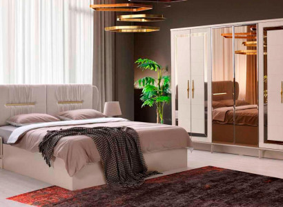 Schlafzimmer Beige Set 4tlg Bett Nachttische Kleiderschrank Modern Design