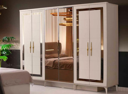 Kleiderschrank Rechteckig Modern Design Beige Gold Zweifarbig Schlafzimmer