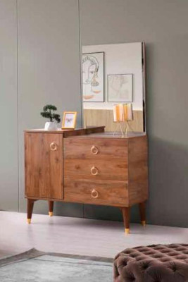 Schminktisch mit Spiegel Braun Eingarbig Modern Rechteckig Design Schlafzimmer