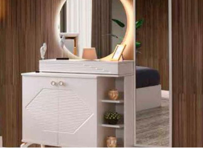 Schminktisch mit Spiegel Rechteckig Modern Design Schlafzimmer Weiß Einfarbig