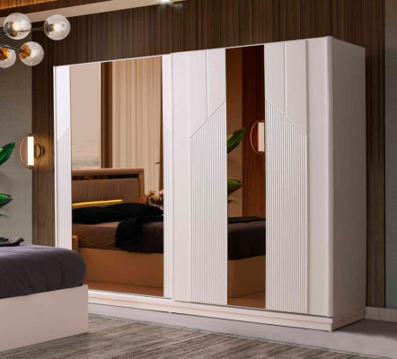 Modern Rechtecking Design Kleiderschrank Weiß Gold Zweifarbog Schlafzimmer