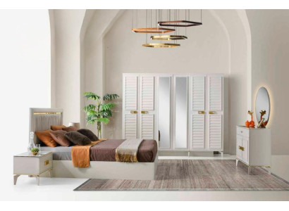 Schlafzimmer Komplett Set 6tlg Bett Nachttische Schminktisch Kleiderschrank Weiß