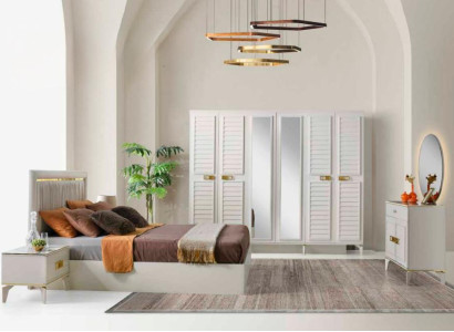 Schlafzimmer Komplett Set 6tlg Bett Nachttische Schminktisch Kleiderschrank Weiß
