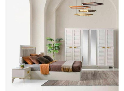 Komplett Schlafzimmer-Set Bett Nachttische Kleiderschrank 4tlg Weiß Einfarbig