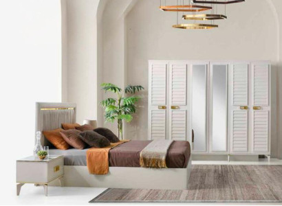 Komplett Schlafzimmer-Set Bett Nachttische Kleiderschrank 4tlg Weiß Einfarbig
