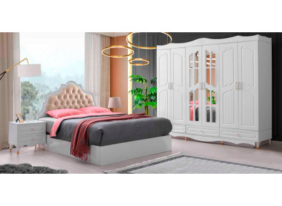 Schlafzimmer-Set 4tlg Klassisch Bett Nachttische Kleiderschrank Rechteck Modern