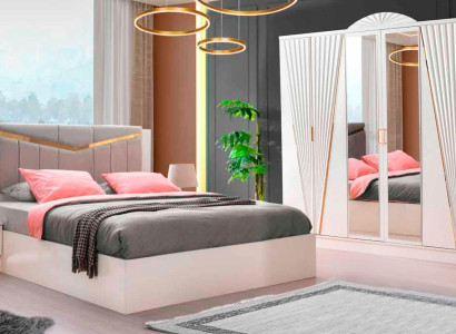 Komplett Schlafzimmer Set Bett Nachttische Kleiderschrank 4tlg Modern Weiß