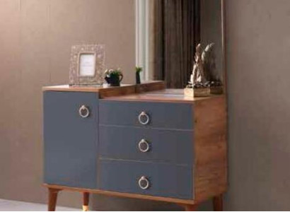 Schminktisch mit Spiegel Grau Braun Zweifarbig Modern Design Schlafzimmer