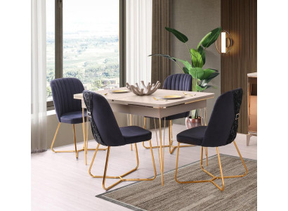 Esszimmer-Set 5tlg Tisch mit Stühle Essgruppen Modern Design Rechteckig