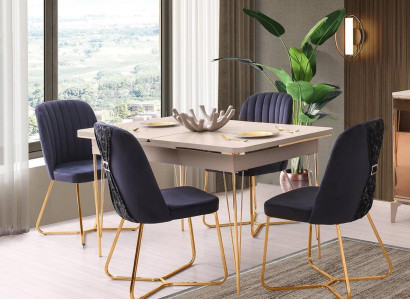 Esszimmer-Set 5tlg Tisch mit Stühle Essgruppen Modern Design Rechteckig