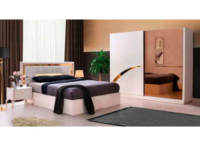 Schlafzimmer Komplett Set 4tlg Bett Nachttische Kleiderschrank Weiß Modern Stil