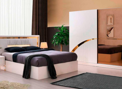 Schlafzimmer Komplett Set 4tlg Bett Nachttische Kleiderschrank Weiß Modern Stil
