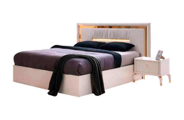 Modern Design Stil Bett Rechteckig Weiß Einfarbig Schlafzimmer Doppelbett