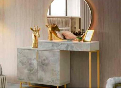 Schminktisch mit Spiegel Modern Grau Einfarbig Design Schlafzimmer Rechteckig