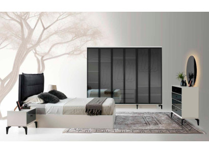 Schlafzimmer-Set Kommplett Schlafzimmer 5tlg Modern Design Weiß Schwarz