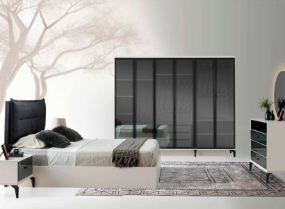 Schlafzimmer-Set Kommplett Schlafzimmer 5tlg Modern Design Weiß Schwarz
