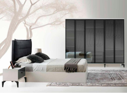 Schlafzimmer-Set 4tlg Weiß Schwarz Zweifarbig Bett Nachttische Kleiderschrank