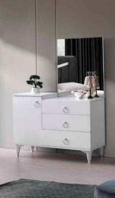 Kommode mit Spiegel Modern Rechteckig Design Weiß Einfarbig Schlafzimmer
