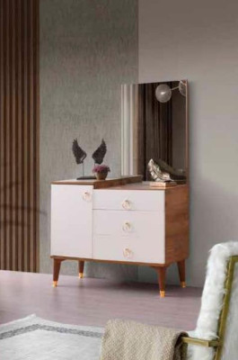 Kommode mit Spiegel Weiß Braun Zweifarbig Modern Rechteckig Design Stil