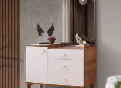 Kommode mit Spiegel Weiß Braun Zweifarbig Modern Rechteckig Design Stil