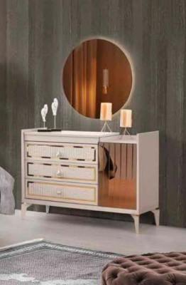 Modern Zweifarbig Kommode mit Spiegel Beige Gold Schlafzimmer Rechteckig Form