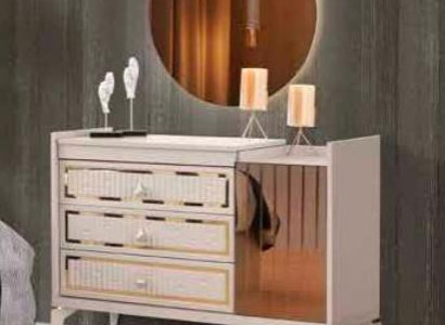 Modern Zweifarbig Kommode mit Spiegel Beige Gold Schlafzimmer Rechteckig Form