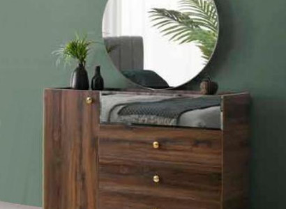 Schlafzimmer Kommode mit Rund Spiegel Braun Modern Rechteckig Design Stil