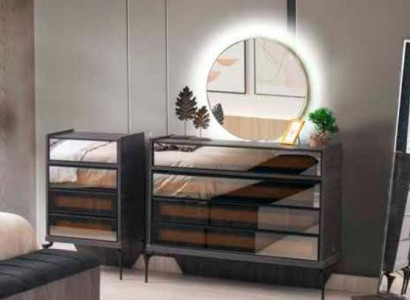 Kommode mit Spiegel Grau Einfarbig Modern Rechteckig Form Schlafzimmer Stil