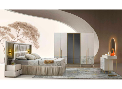 Schlafzimmer-Set 5tlg Weiß Beige Zweifarbig Modern Design Schlafzimmer Stil
