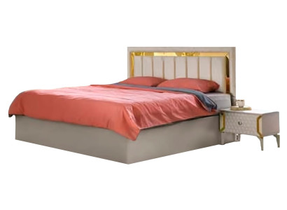 Schlafzimmer Dopplebett Beige Einfarbig Modern Rechteckig Design Stil Bett