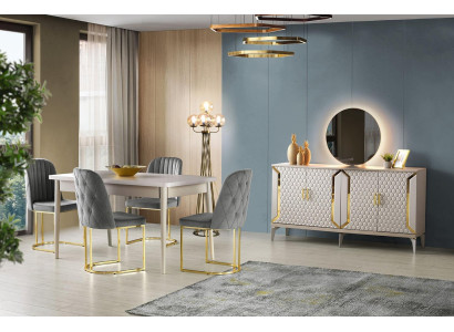 Esszimmer-Set 6tlg Esstisch Stühle Anrichte mit Spiegel Modern Grau Einfarbig