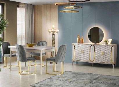 Esszimmer-Set 6tlg Esstisch Stühle Anrichte mit Spiegel Modern Grau Einfarbig