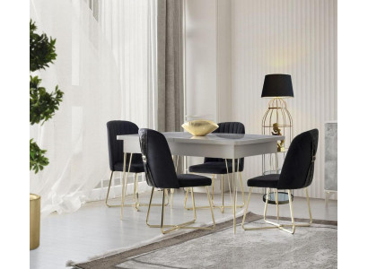 Essguppen 5tlg Esstisch Stühle Grau Einfarbig Modern Rechteckig Form Stil