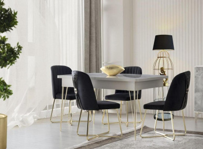 Essguppen 5tlg Esstisch Stühle Grau Einfarbig Modern Rechteckig Form Stil