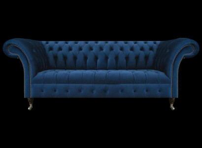 Dunkelblaue Chesterfield Wohnzimmer Couch Designer Dreisitzer Sitzmöbel