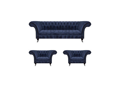Stilvolle Blaue Chesterfield Möbel Luxuriöse Couchgarnitur Textil Set