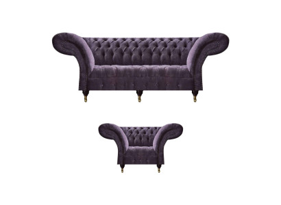 Lila Chesterfield Wohnzimmer Stoffcouchen Polster Möbel 2tlg Luxus Set