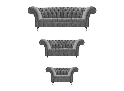 Stilvolle Chesterfield Garnitur Graue Sofas Designer Sessel Luxus Möbel