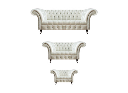 Weiße Chesterfield Textilsofas Wohnzimmer Sofagarnitur Designer Set 3tlg
