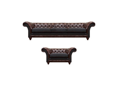 Chesterfield Braune Ledersofa Garnitur Dreisitzer Edler Polster Sessel